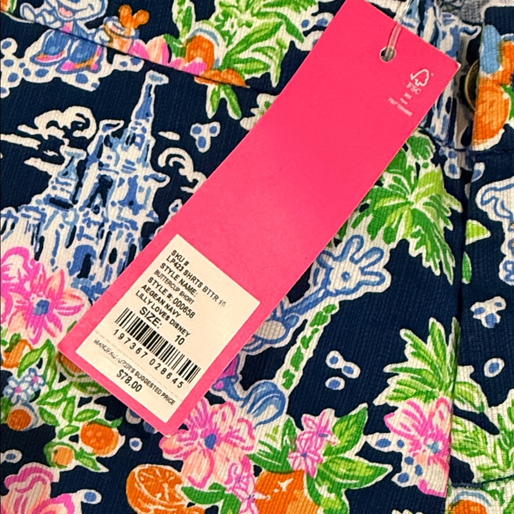 Lilly Pulitzer Navy Floral Scalloped Hem Shorts with Neon Accents - Picture 3 of 4